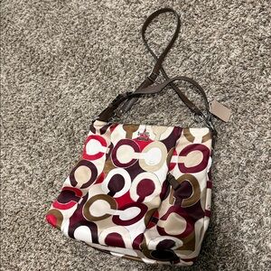 Coach Red and Brown Patterned Shoulder Bag